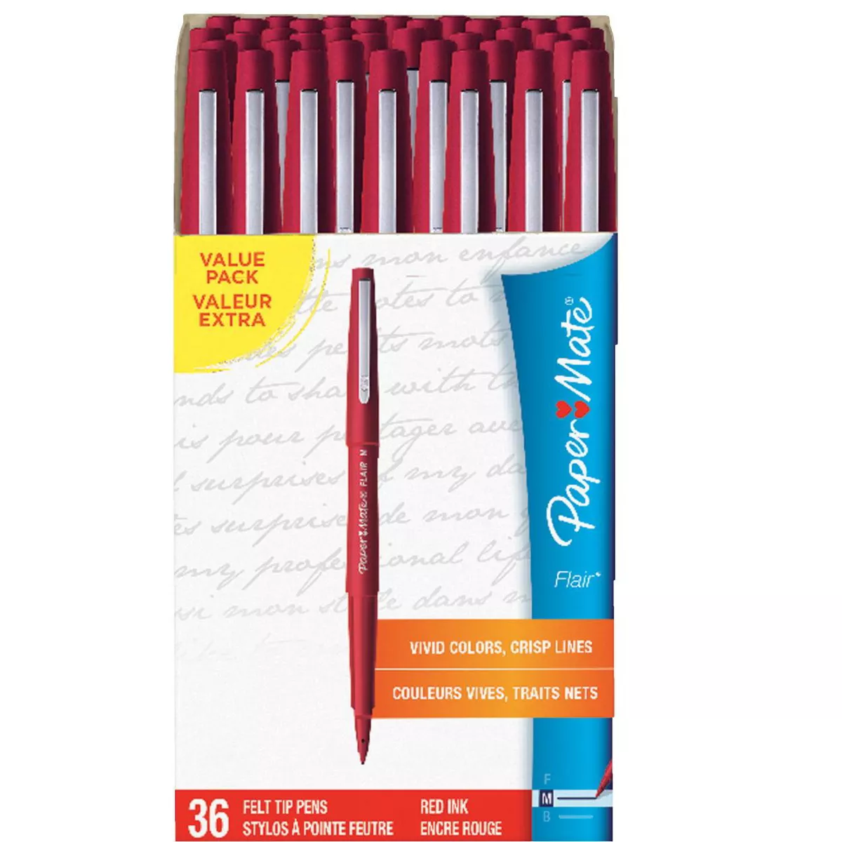 Paper Mate Flair Felt Tip Pens, Medium Point, Red, pk of 36