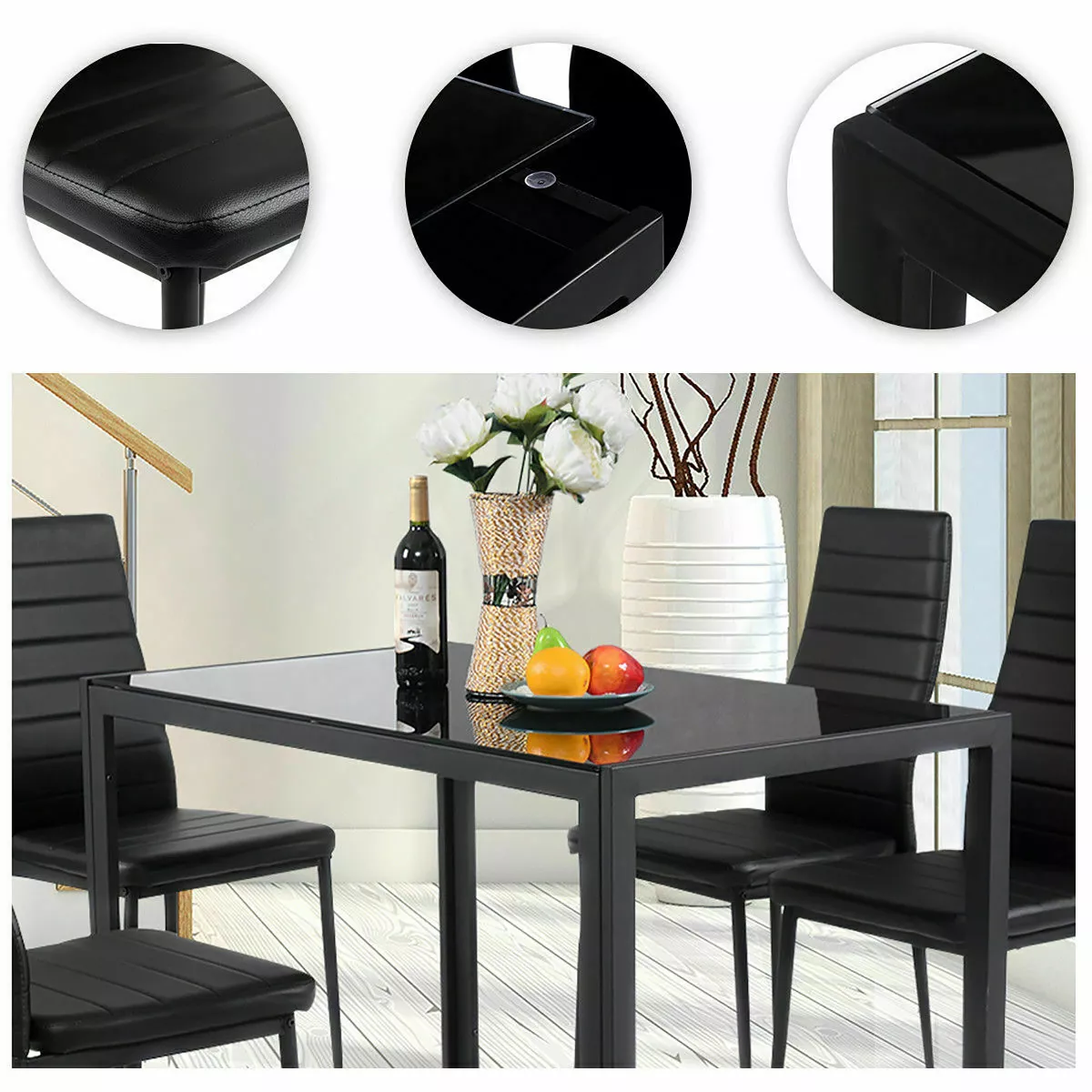 Costway 5 Piece Kitchen Dining Set Glass Metal Table 30