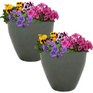 Sunnydaze Resort Outdoor/Indoor High-Fired Glazed UV- and Frost-Resistant Ceramic Flower Planters with Drainage Holes - 10