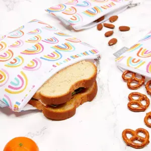 Juvale 5 Pack Resealable Plastic Bags, Colorful Rainbow Reusable Snack Bags with Zipper (3 Sizes)