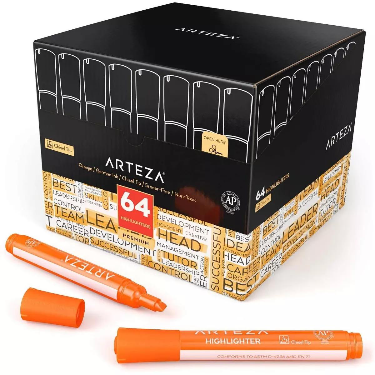 Arteza Highlighters, Wide Chisel Tip, Orange - 64 Pack (ARTZ-8562)