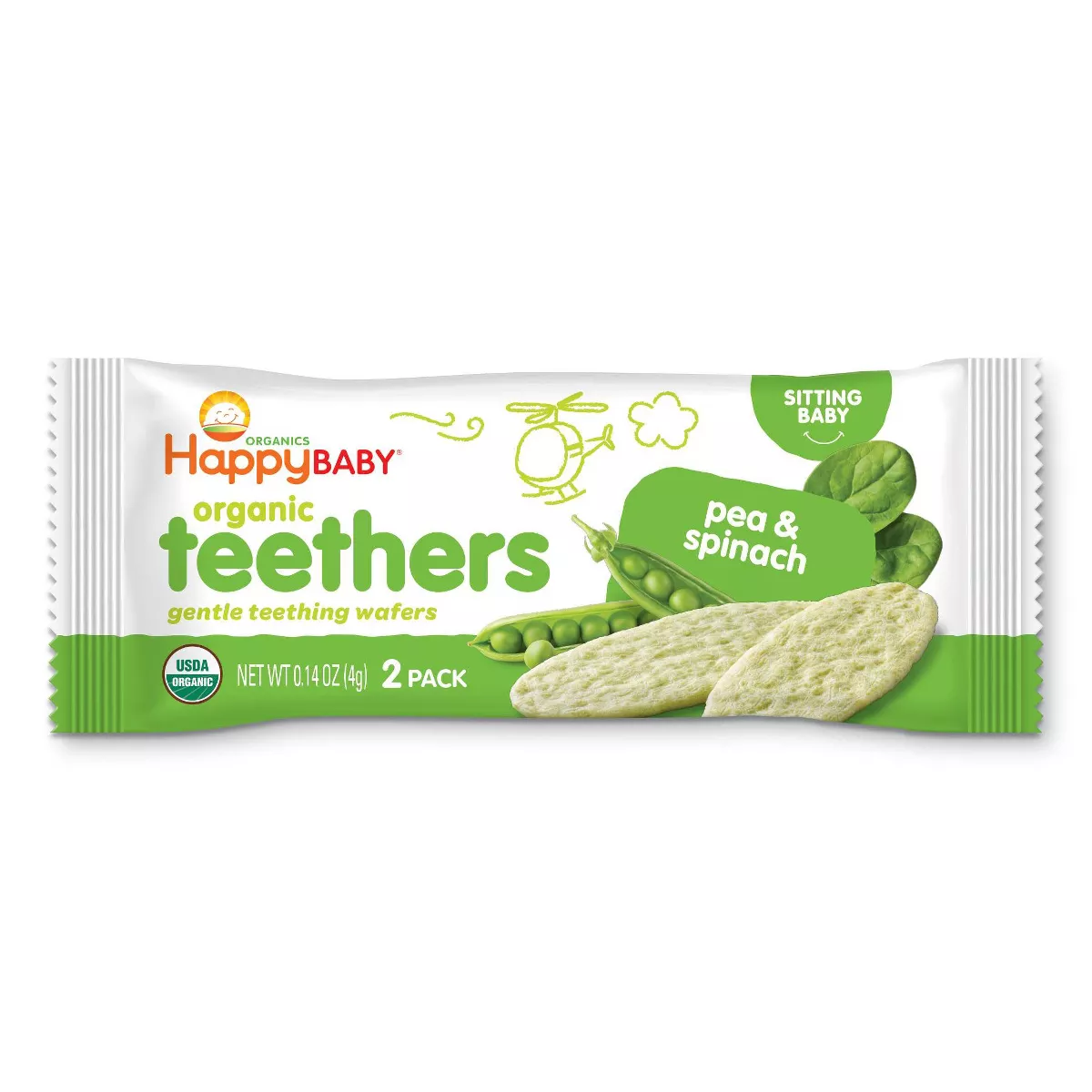 HappyBaby Pea & Spinach Organic Teethers - 12ct/0.14oz Each