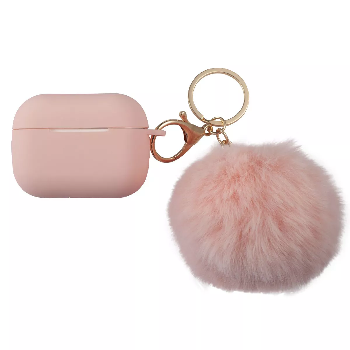 Insten Fluffy Pom Pom Case For Airpods Pro, Silicone Case with Keychain & Anti-Lost Strap, Soft Touch Skin, Protective Cover, Pink
