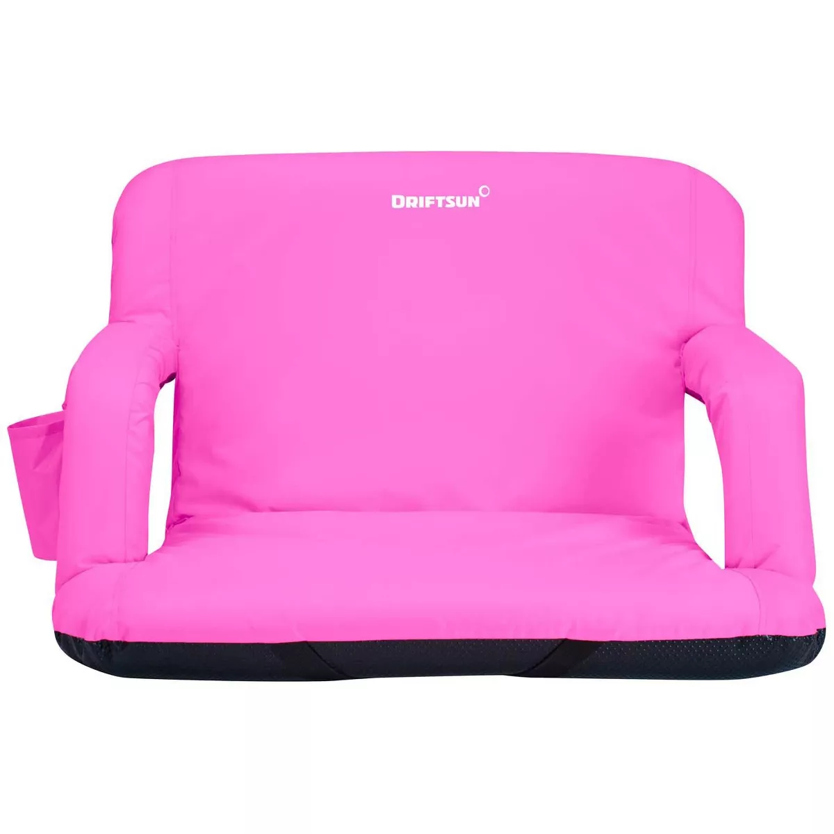 Driftsun Extra Wide Padded Folding Portable 6 Position Reclining Cushioned Stadium Seat Chair with Side Cup Holder and Backpack Carry Straps, Pink