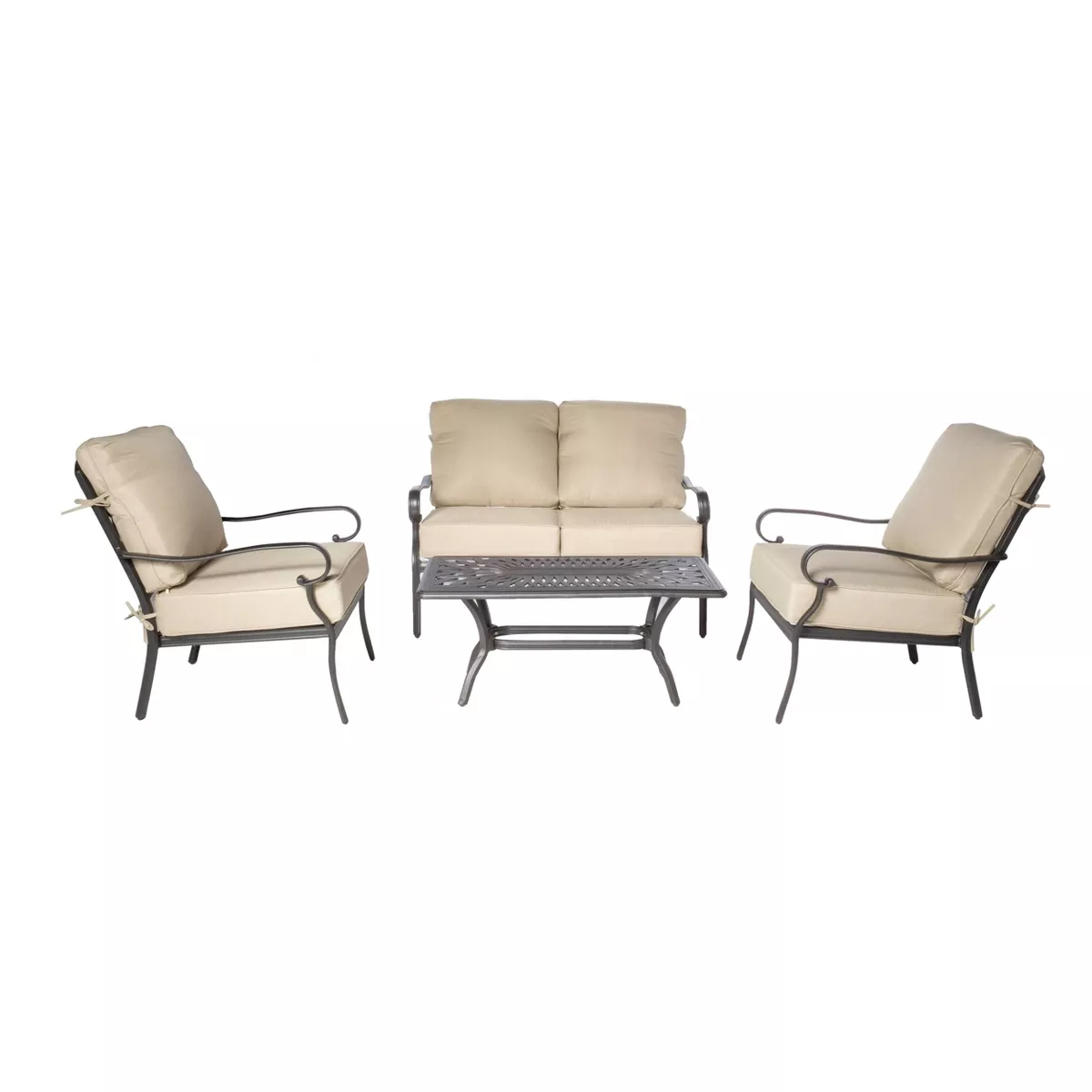 4pc Newbury Cast Aluminum Deep Seating Set with Coffee Table - Alfresco Home