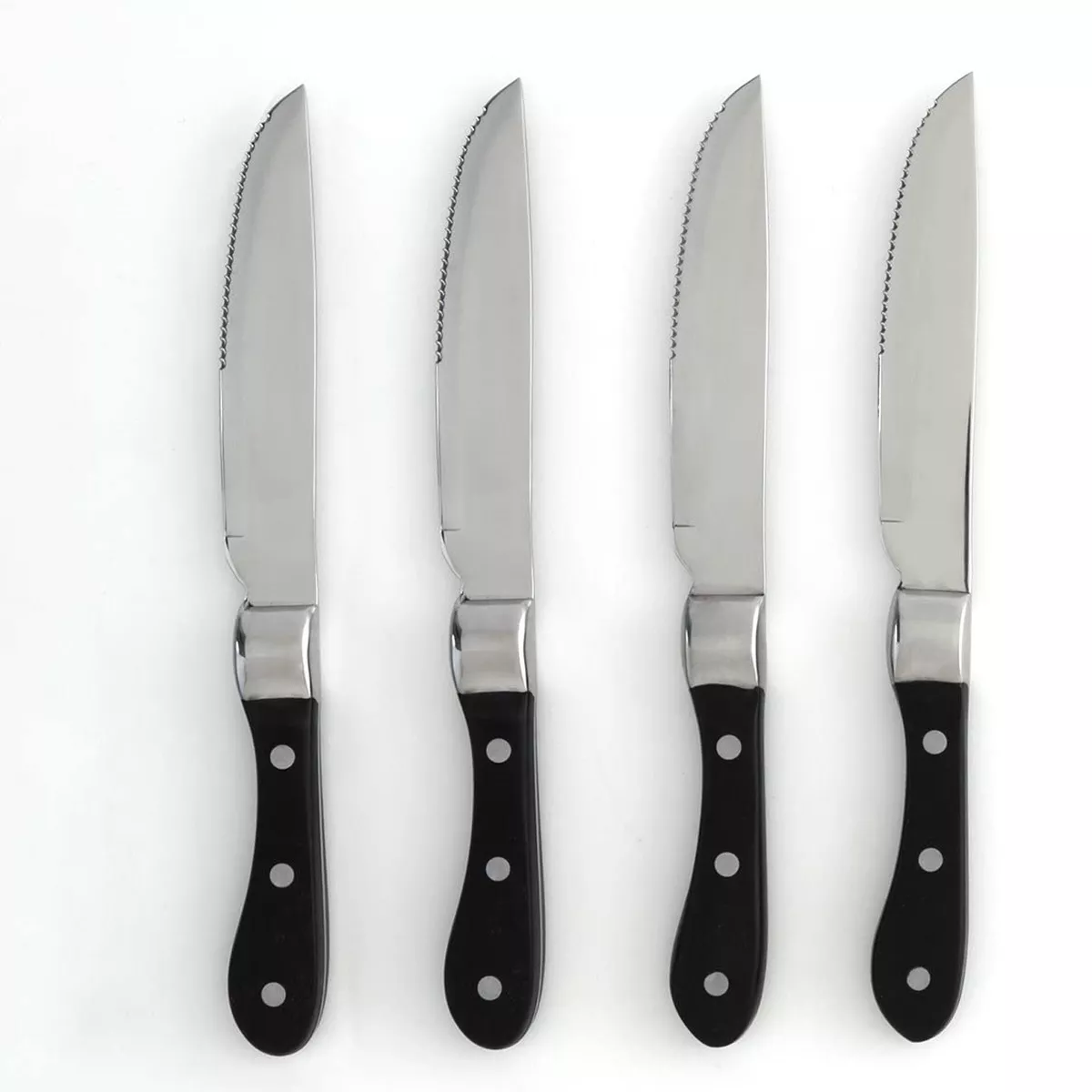 Knork 4 Piece Ergonomic Full Tang Metal Dining Silverware Flatware Serrated Steak Kitchen Dinner Knife Knives Set, Black/Silver
