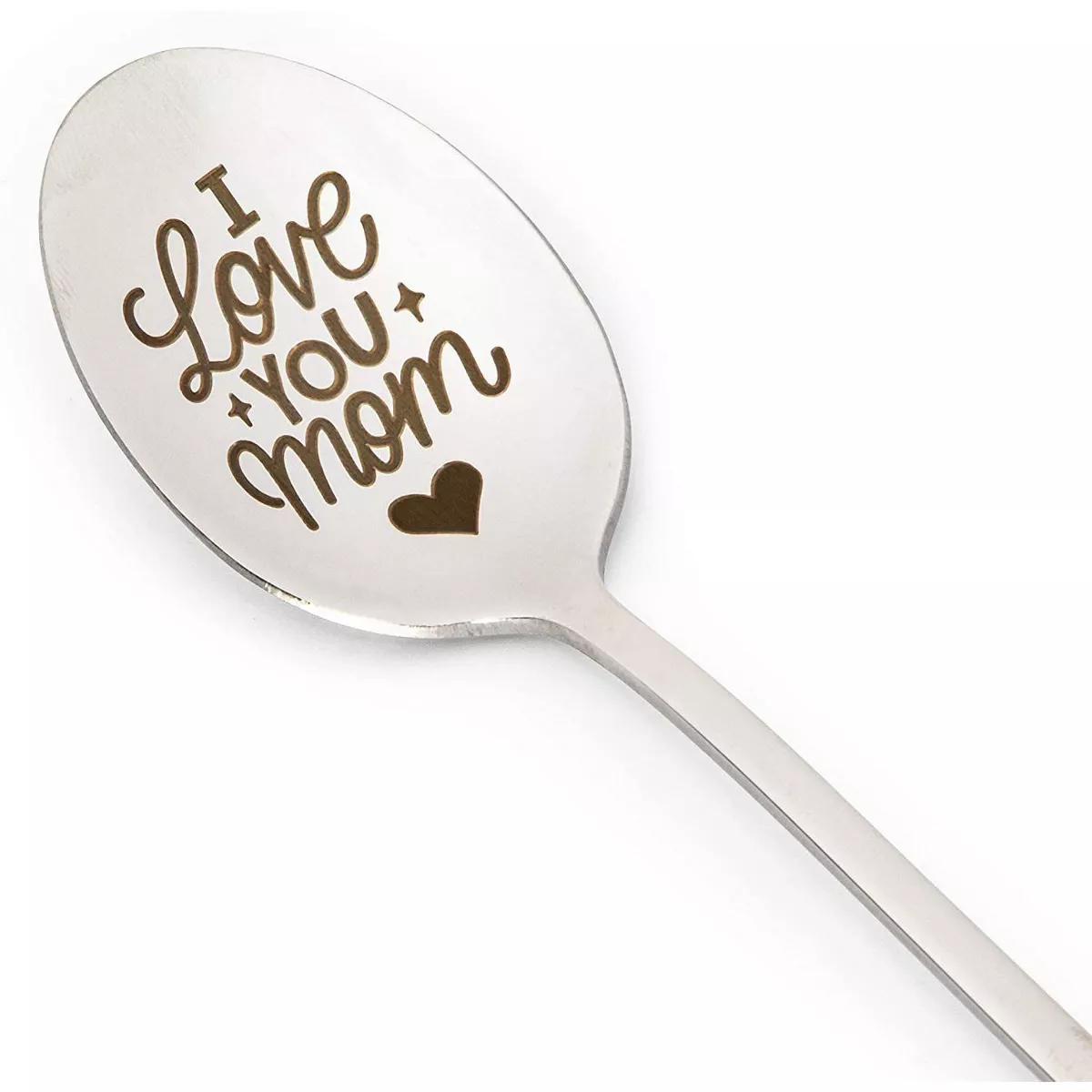 “I Love You Mom” Stainless Steel Engraved Spoon Gift, Soup Spoon, Coffee Spoon (7.8 in.)