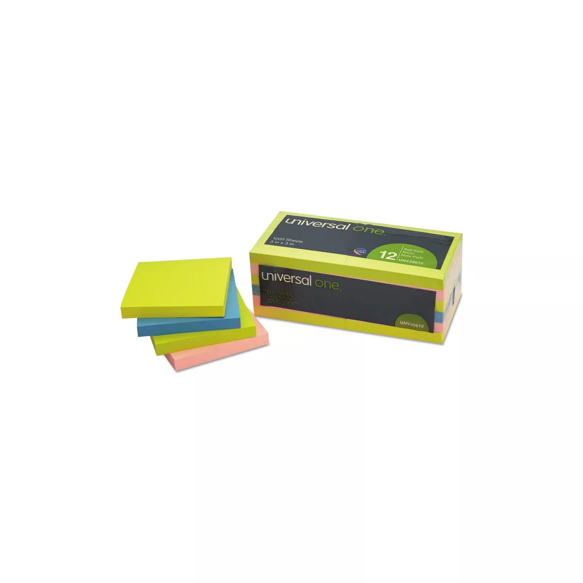 UNIVERSAL Self-Stick Notes 3 x 3 Assorted Neon Colors 100-Sheet 12/Pack 35612