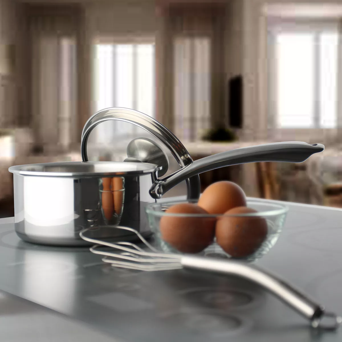 Chantal 3.Clad Cookware Tri-Ply Polished 1 Quart Saucepan with Glass Lid