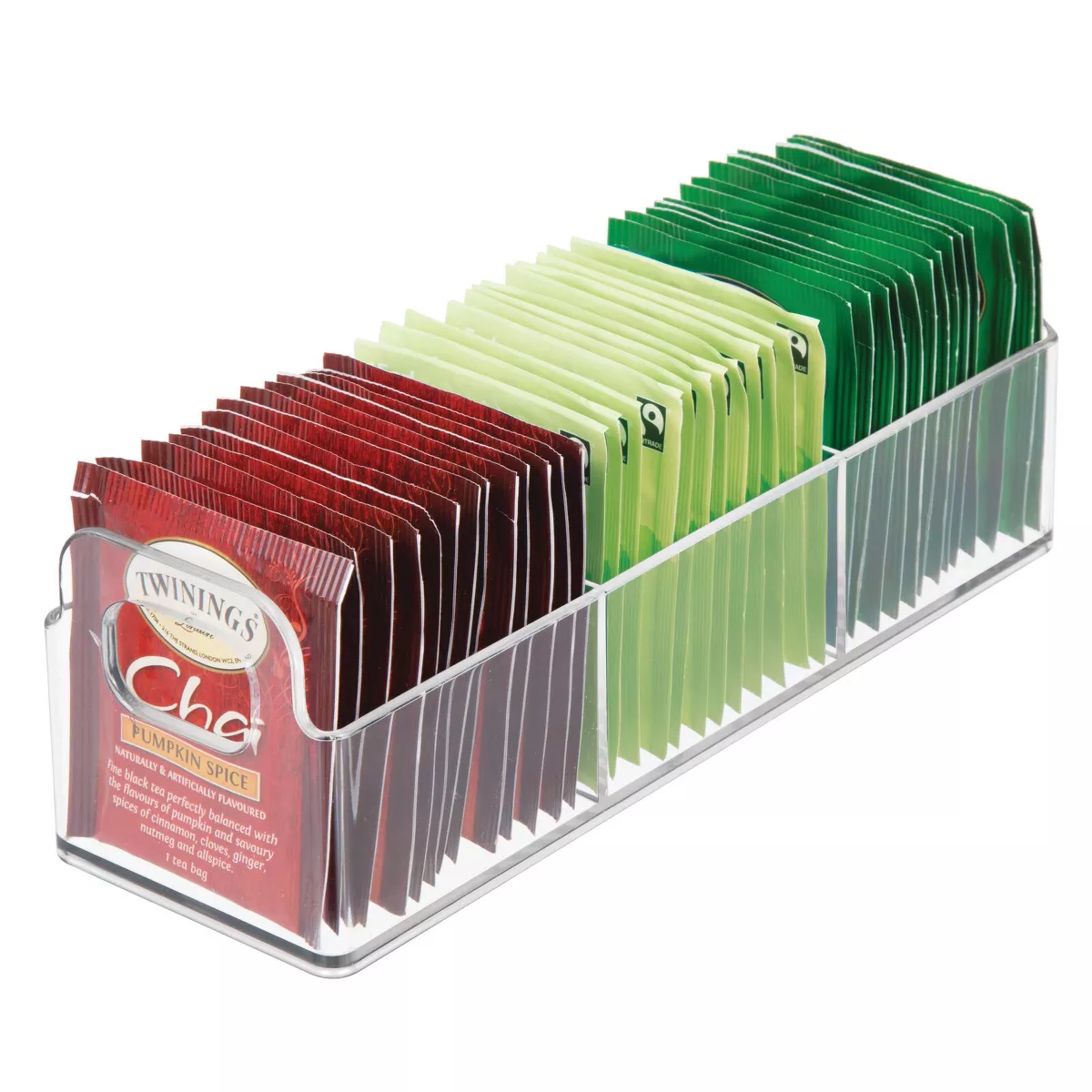 mDesign Plastic Kitchen Tea Bag Organizer Storage Caddy Holder, 4 Pack - Clear