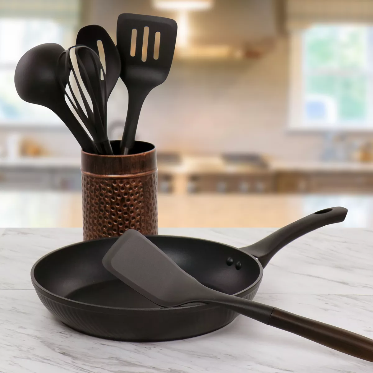 Gibson Home Branwyn 5 Piece Kitchen Tool Set with Stainless Steel Handles in Brown