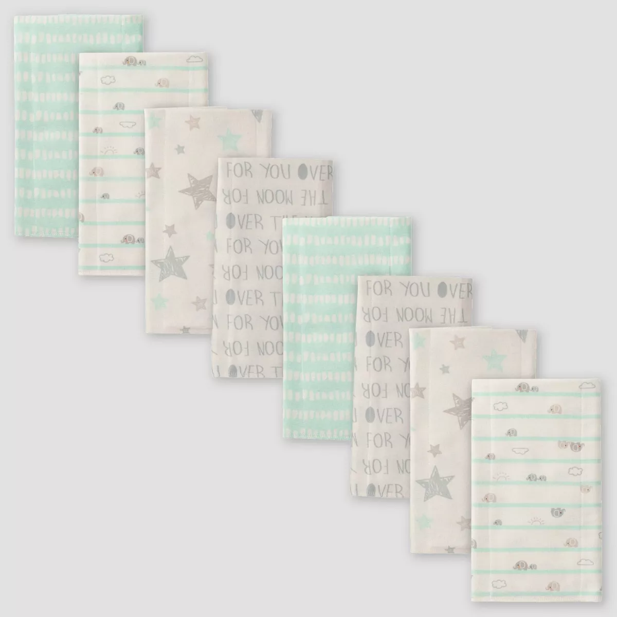 Gerber Baby 8pk Elephants Flannel Burp Cloth Set - Green