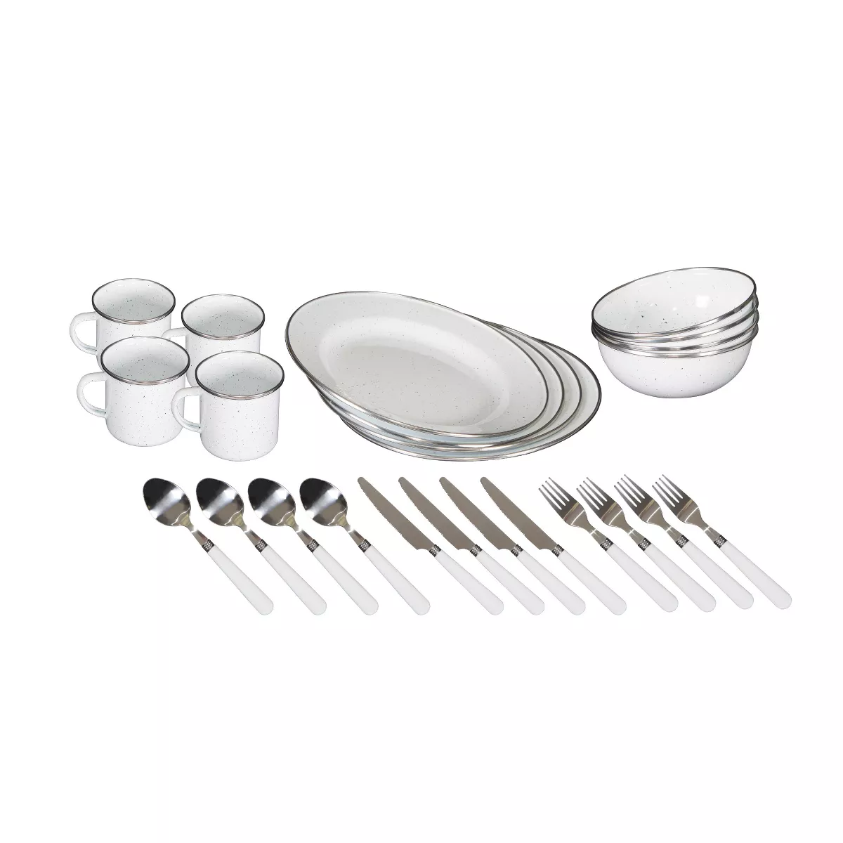 Stansport Enamel Camping Tableware Set 24 Pieces White