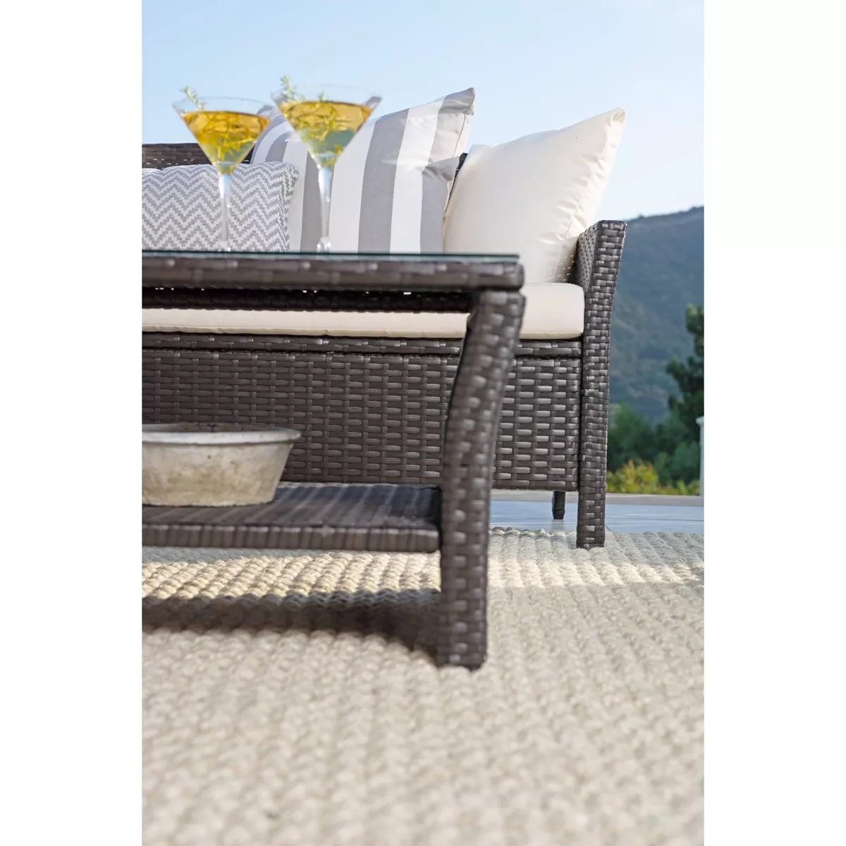 Malibu 4pc Outdoor Curved Wicker Sofa Set - Brown/White - Coaster