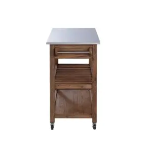 Sonoma Kitchen Cart with Stainless Steel Top Wire Brush Barnwood Brown - Boraam