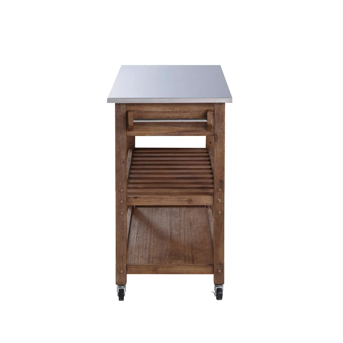 Sonoma Kitchen Cart with Stainless Steel Top Wire Brush Barnwood Brown - Boraam