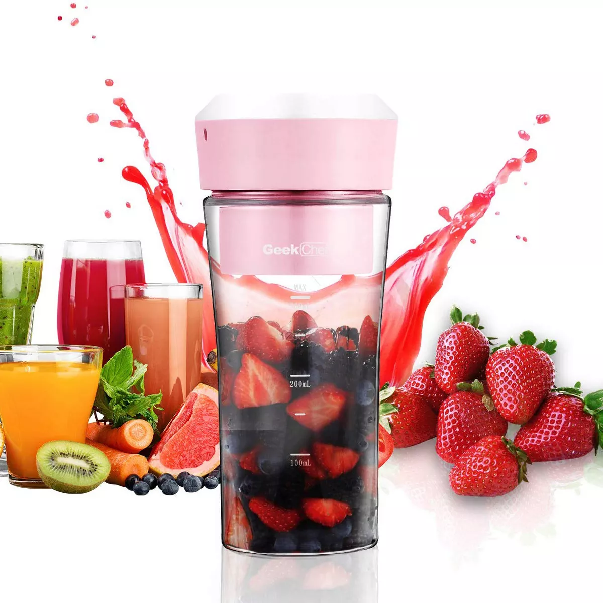 Geek Chef GPB30 10 Oz Portable Personal Cordless Blender, Pink and Blue 2 Pack