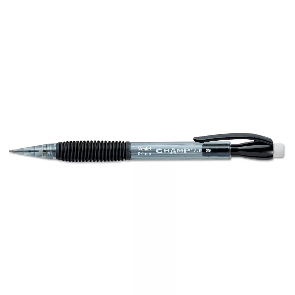 Pentel Champ Mechanical Pencil 0.9 mm Translucent Black Barrel Dozen AL19A