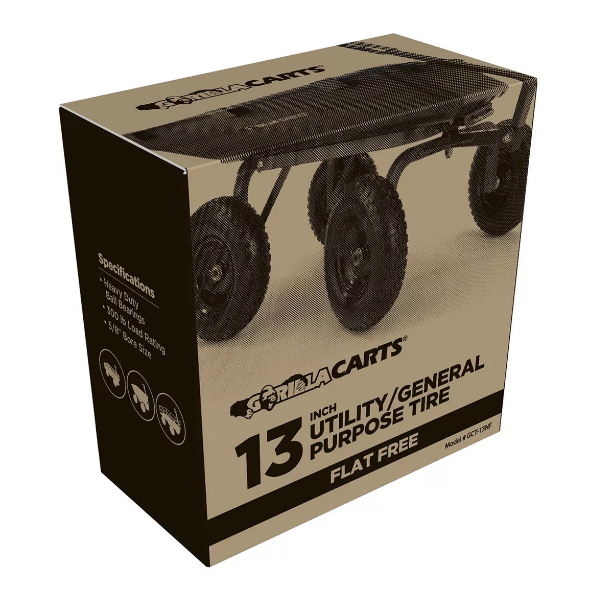 Gorilla Carts GCT13NF 13 Inch No Flat Replacement Pneumatic Tire Wheel with Offset Hub, Utility Garden Cart, Wheelbarrow, Dolly, and Wagon 2 Pack