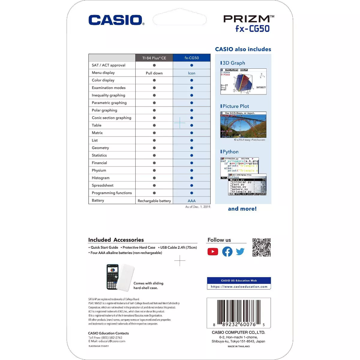 Casio High-Resolution 3D Color Graphing Calculator - Black (FX-CG50)