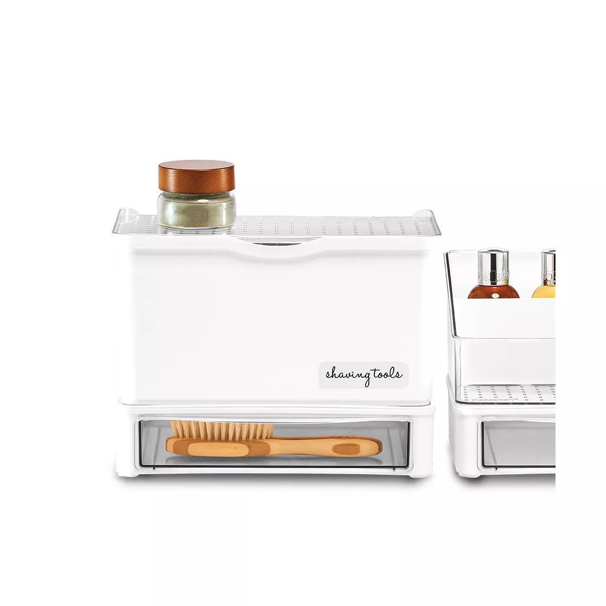 Medium Stacking Bin with Lid Clear/White - Madesmart