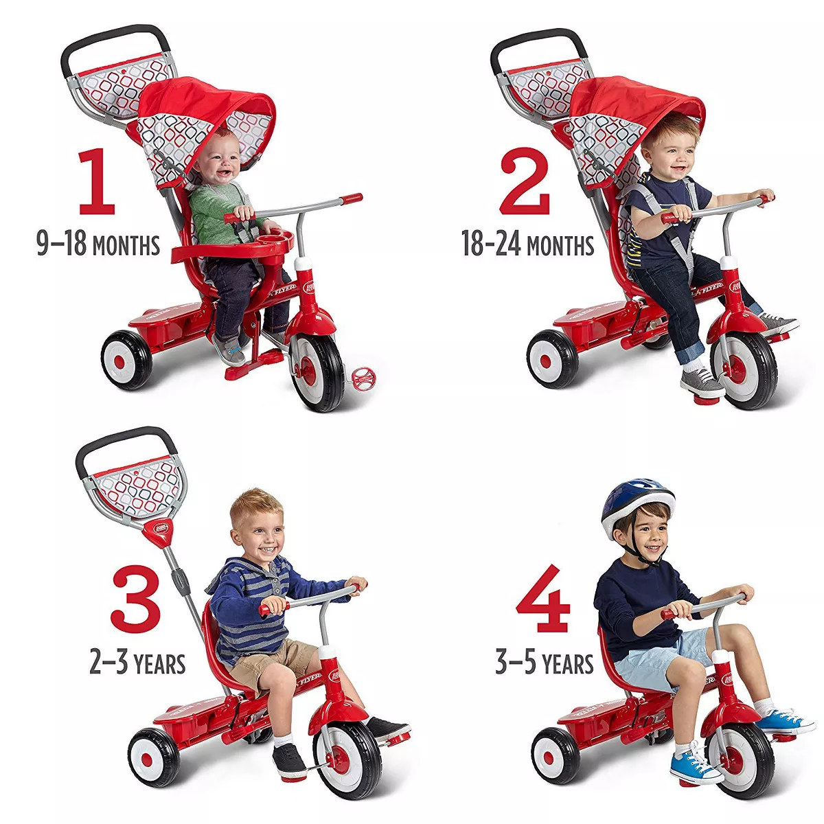 Radio Flyer Ultimate 4-in-1 Stroll ‘N Trike Ride On with 3-Point Harness, Red