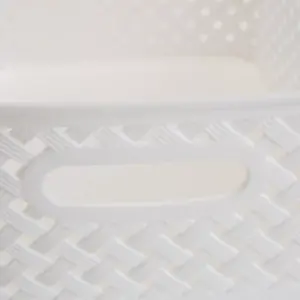 Simplify Small Resin Wicker Storage Bin White