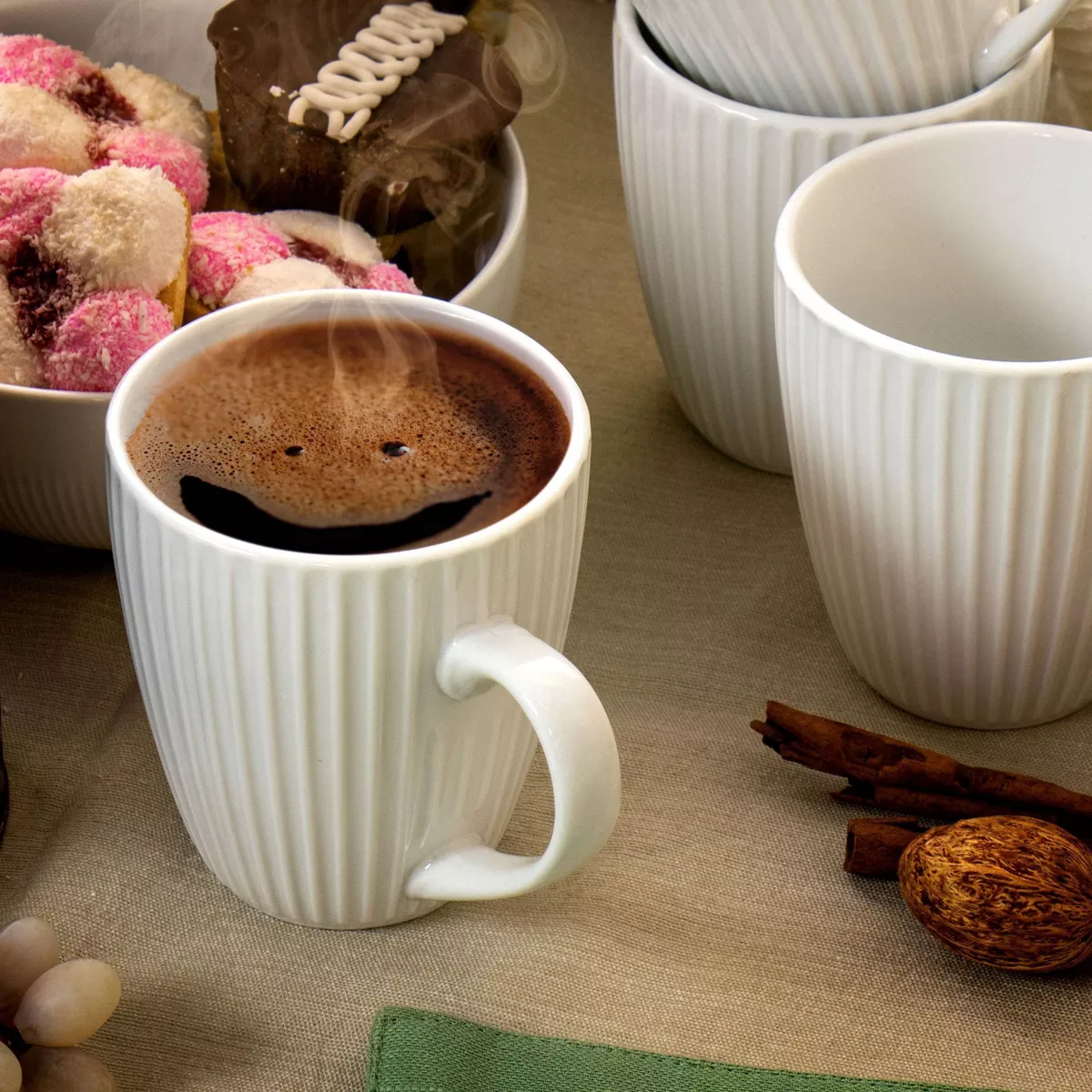 8oz 12pk Porcelain Elle Mug Set White - Elama