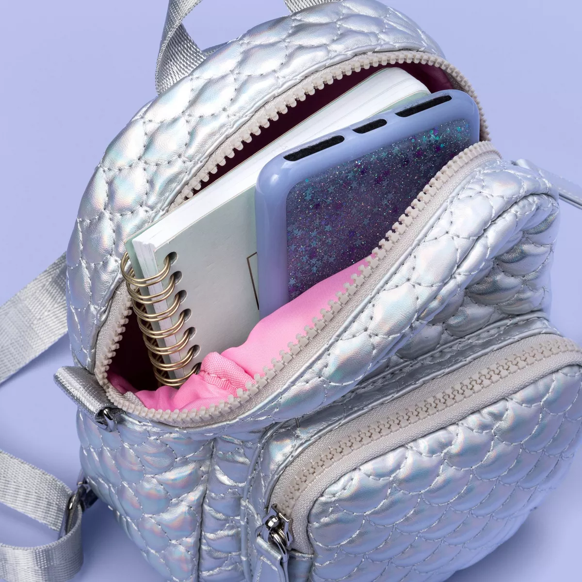 Girls' Quilted Convertible Mini Backpack - More Than Magic™ Silver