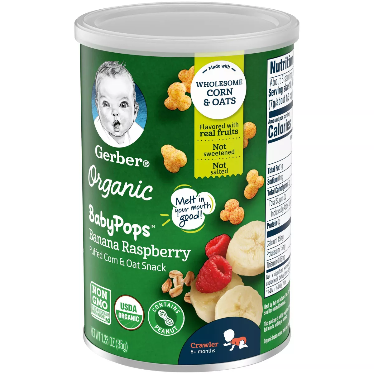 Gerber Organic BabyPops Banana Raspberry Puffed Corn & Oat Baby Snacks - 1.23oz