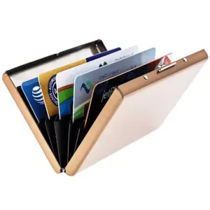 Paper Junkie 2-Pack Stainless Steel Metal RFID Credit Card Holder Wallet with 6 Slots, Rose Gold