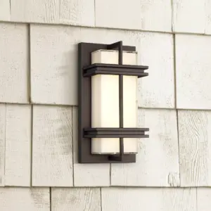 Possini Euro Design Modern Outdoor Wall Light Fixture LED Bronze Grid Segments 12