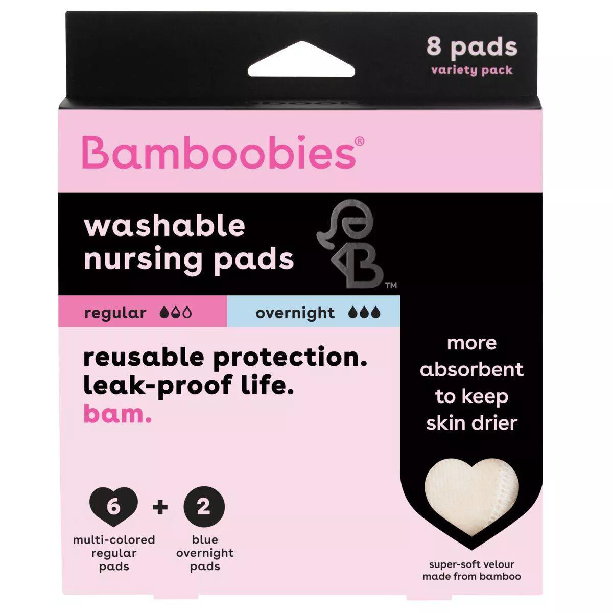 Bamboobies Regular & Overnight Washable Multi Pads - 8ct