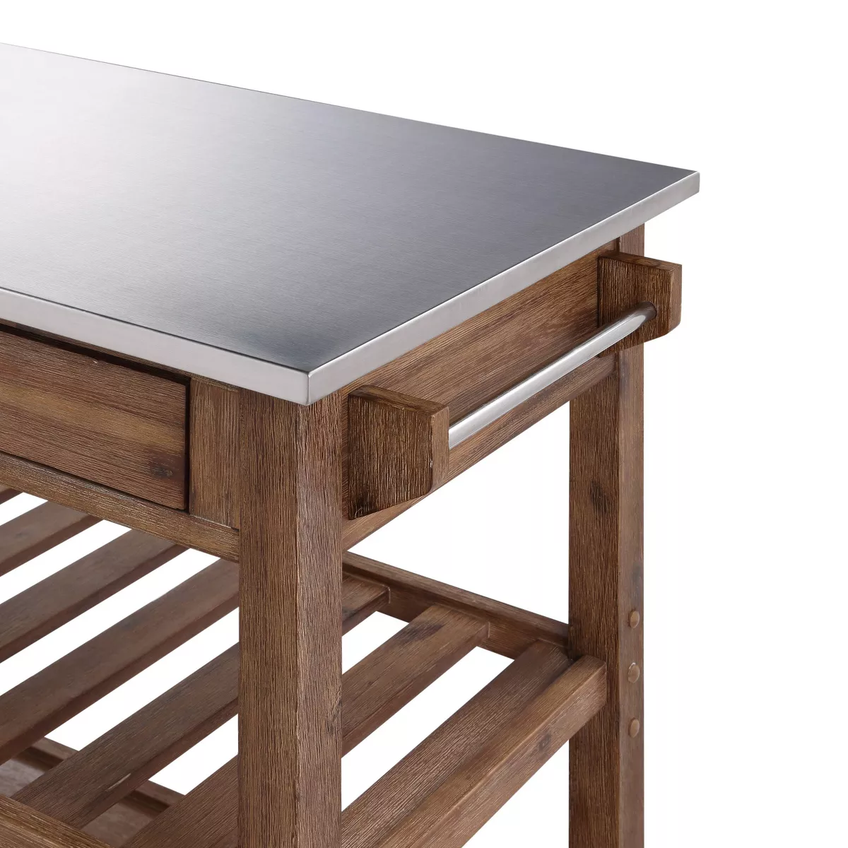 Sonoma Kitchen Cart with Stainless Steel Top Wire Brush Barnwood Brown - Boraam