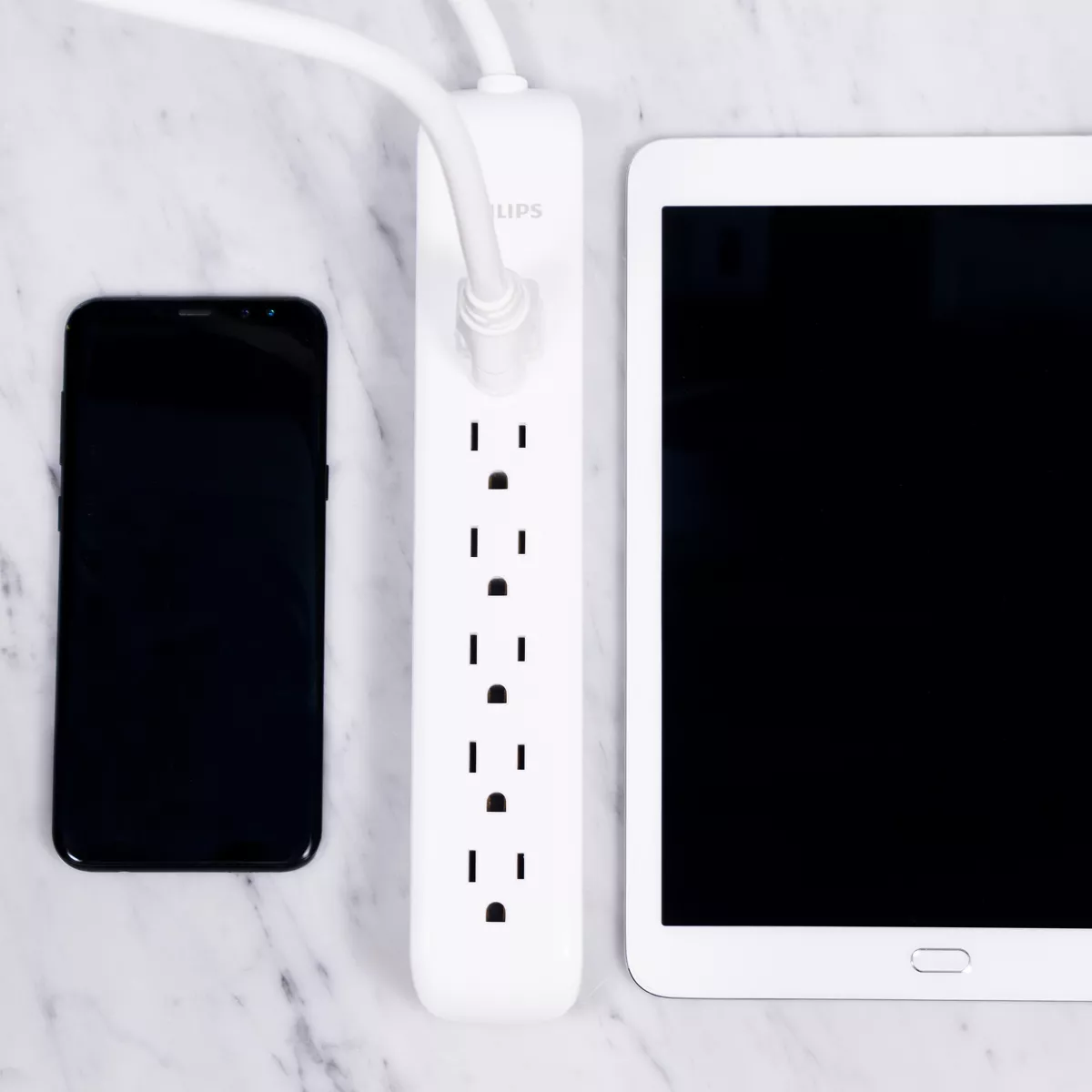 Philips 6-Outlet Surge Protector with 4ft Extension Cord, White
