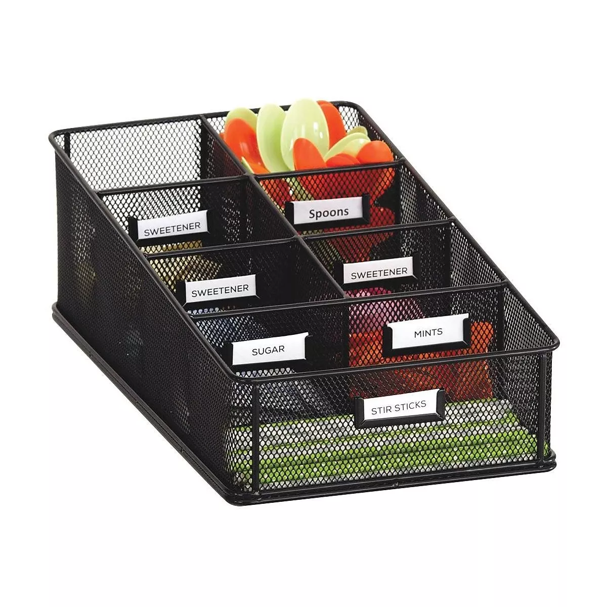 Safco Onyx Breakroom Organizers 7 Compartments 16 x8 1/2x5 1/4 Steel Mesh Black 3291BL