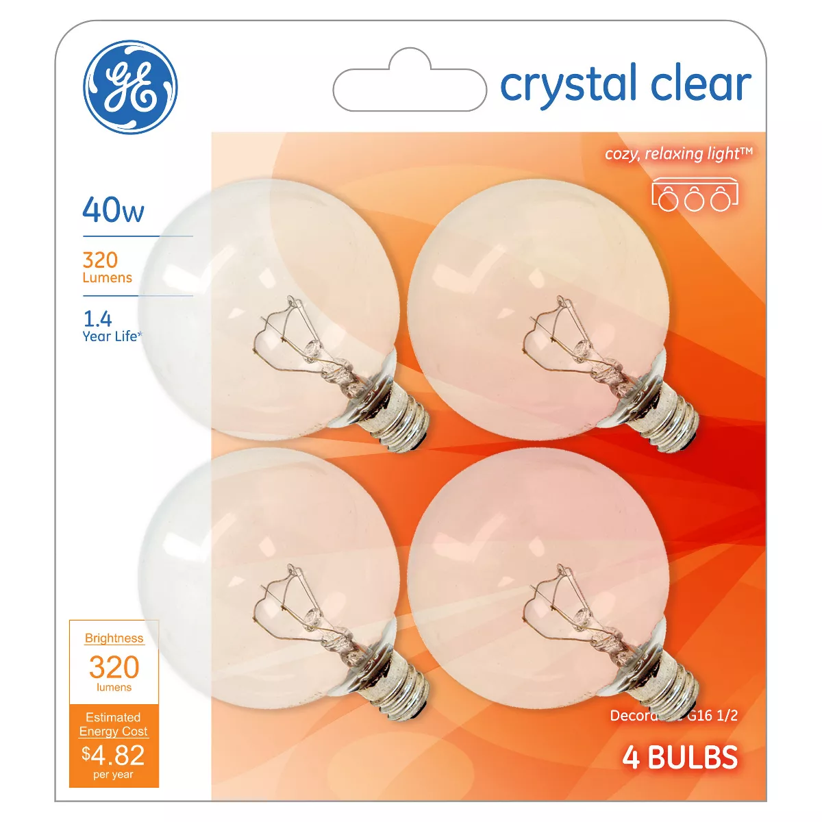 General Electric 40w 4pk G16 Incandescent Light Bulb White/Clear