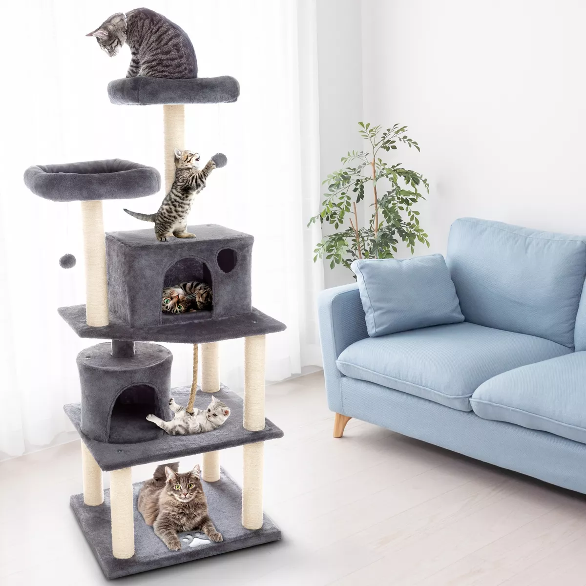 Pet Pal 5-Tier Cat Tower and Kitty Condo, Gray