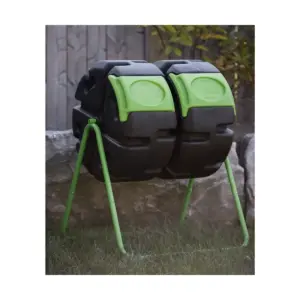 FCMP Outdoor HOTFROG 37 Gallon Plastic Dual Body Rotating Tumbling Composter Bin