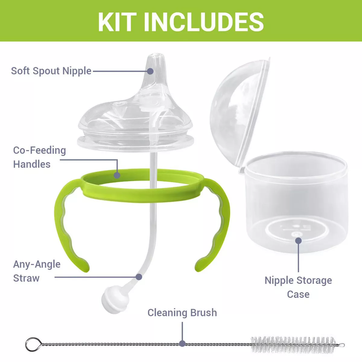 ANPEI Transitional Nipple Kit for Comotomo Bottles, Soft Sippy 6m+, Green