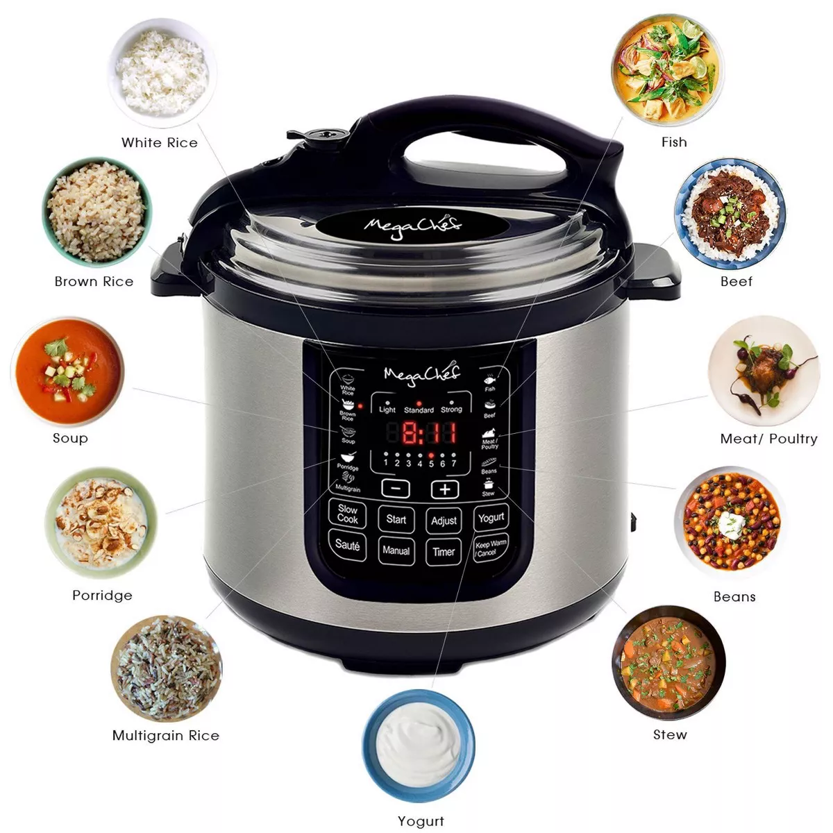 MegaChef 8qt Digital Pressure Cooker - Silver