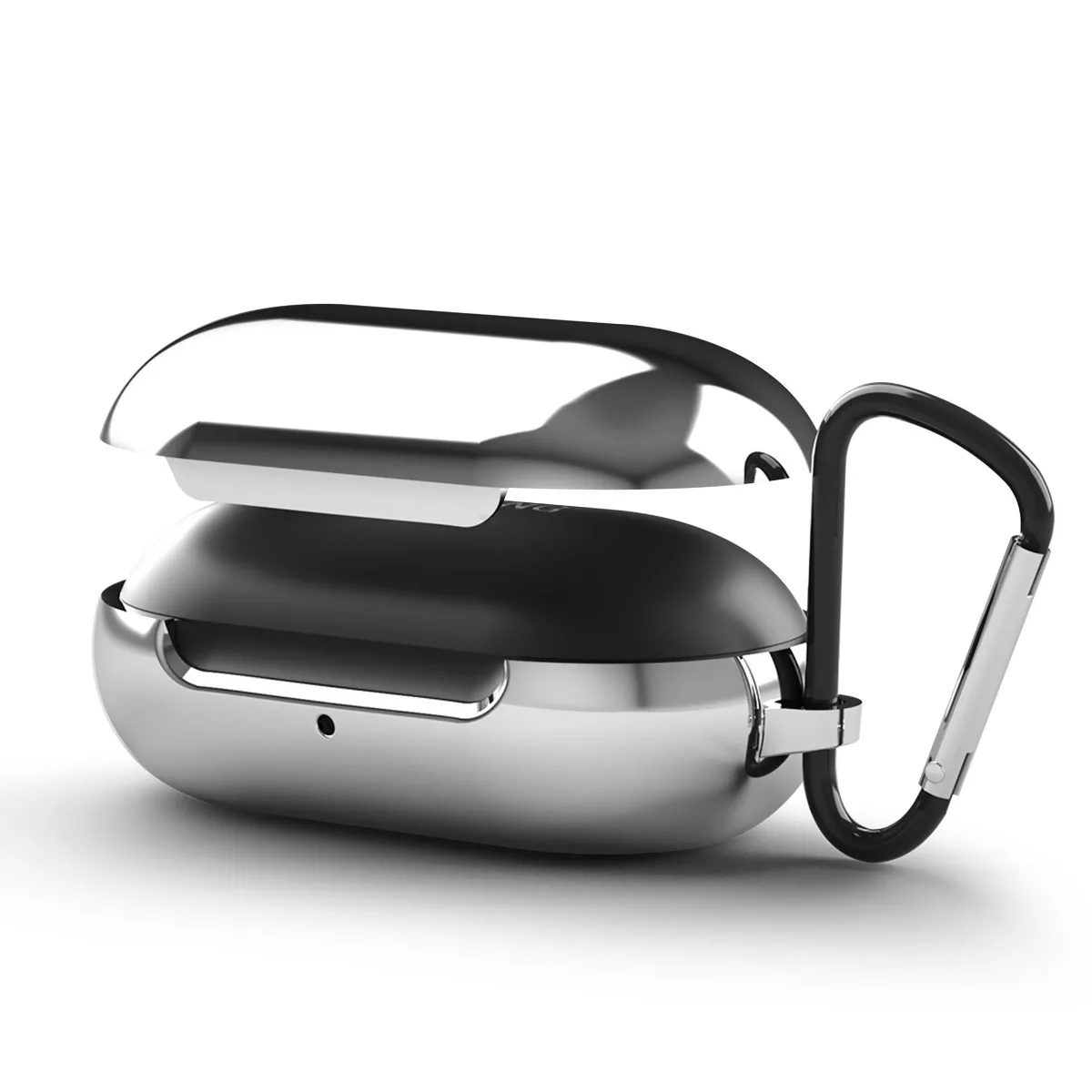Insten Soft TPU Case For Samsung Galaxy Buds+ / Galaxy Buds with Carabiner Keychain, Support Wireless Charging, Silver Chrome