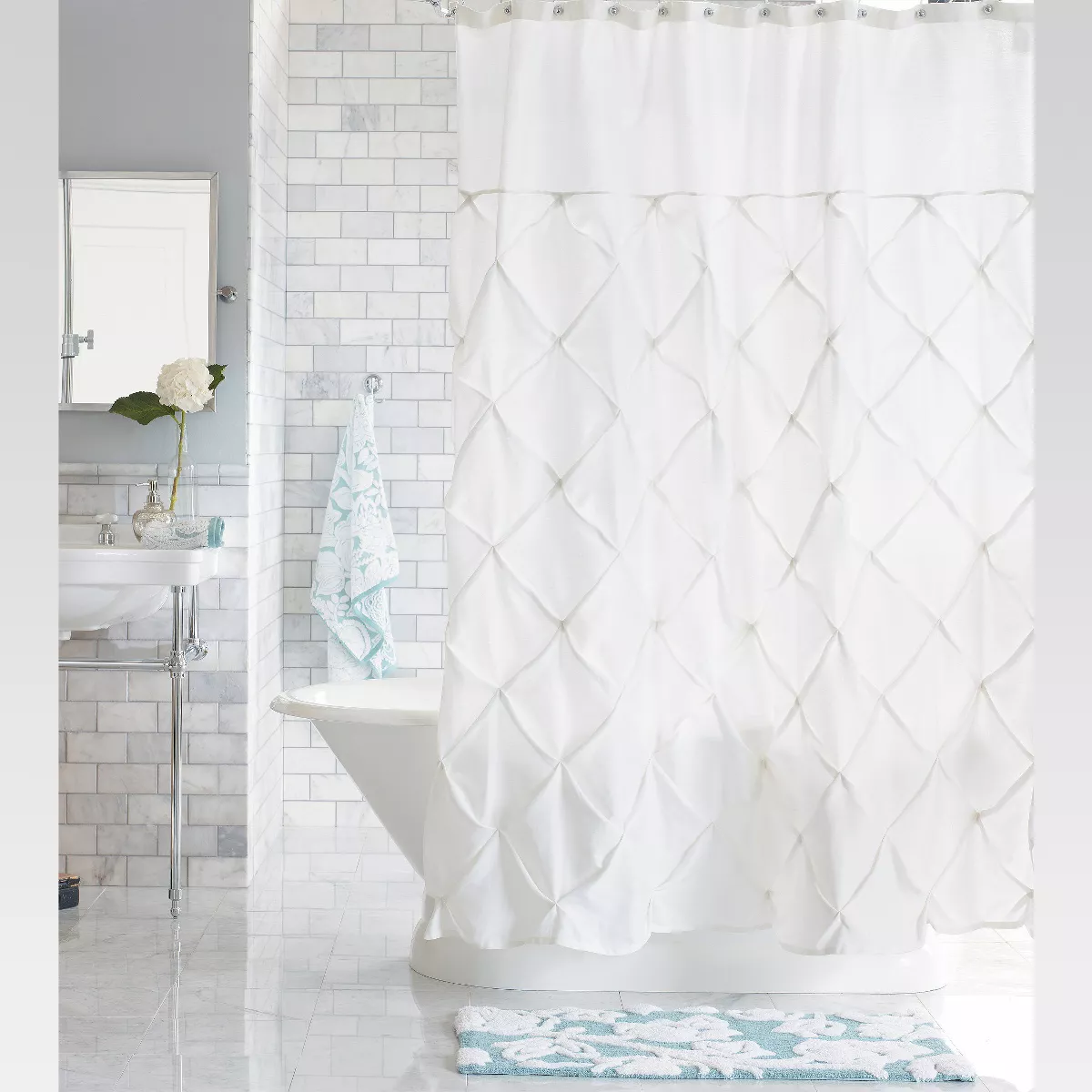 Pinch Pleat Shower Curtain Snow White - Threshold™