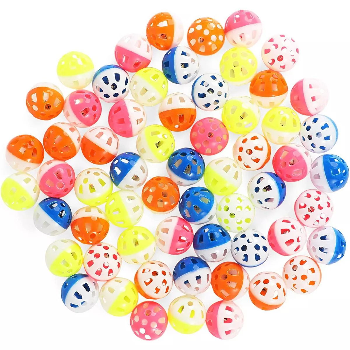 Okuna Outpost 60 Pack Cat Toy Balls with Bells, 4 Colors Kitten Toys (1.5 in)