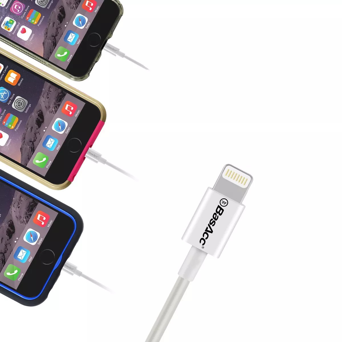 BasAcc 3' Lightning USB Cable (Apple MFi Certified) for iPhone 11 11 Pro 11 Pro Max iPad Pro Air Mini iPod Touch, White