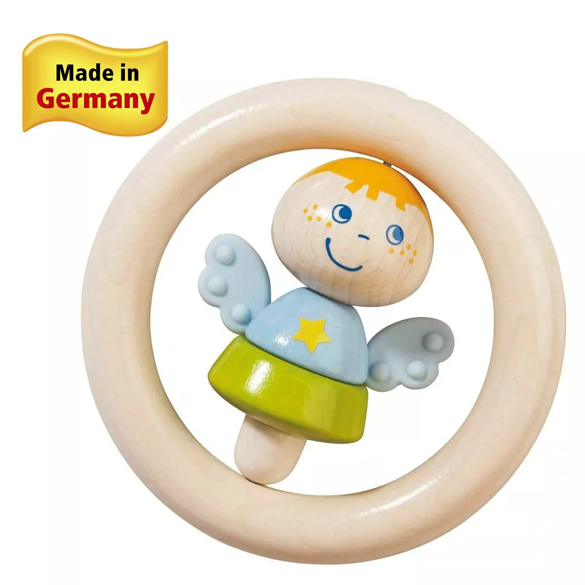 HABA Guardian Angel Anthony Wooden Clutching Toy & Teether (Made in Germany)