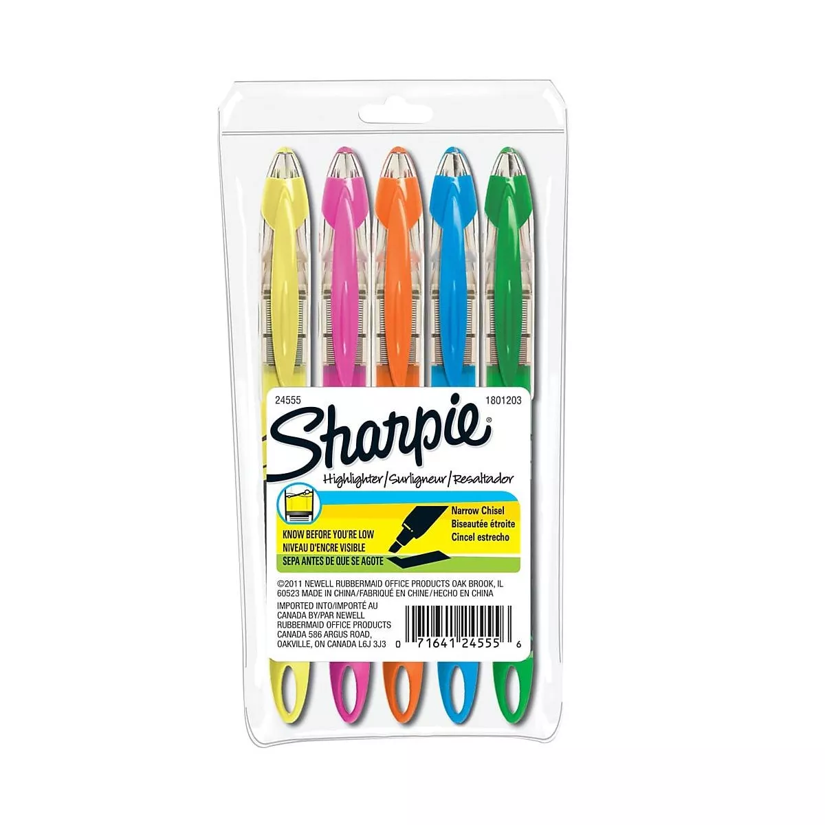 Sharpie Liquid Highlighters Carded Narrow Pt 5 Color/ST Assorted 24575PP