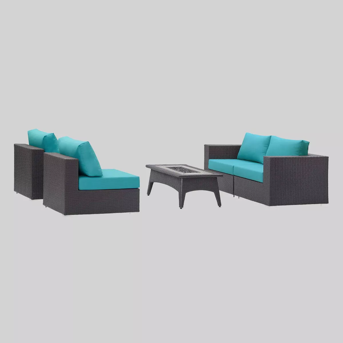 Convene 5pc Outdoor Patio Set with Fire Pit Turquoise - Modway
