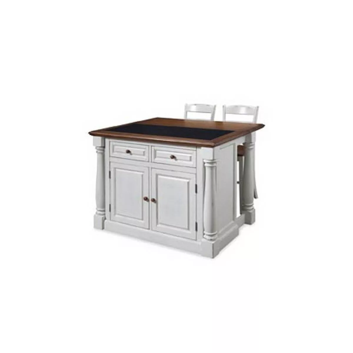 Monarch Kitchen Island and Two Stools Antique White - Home Styles