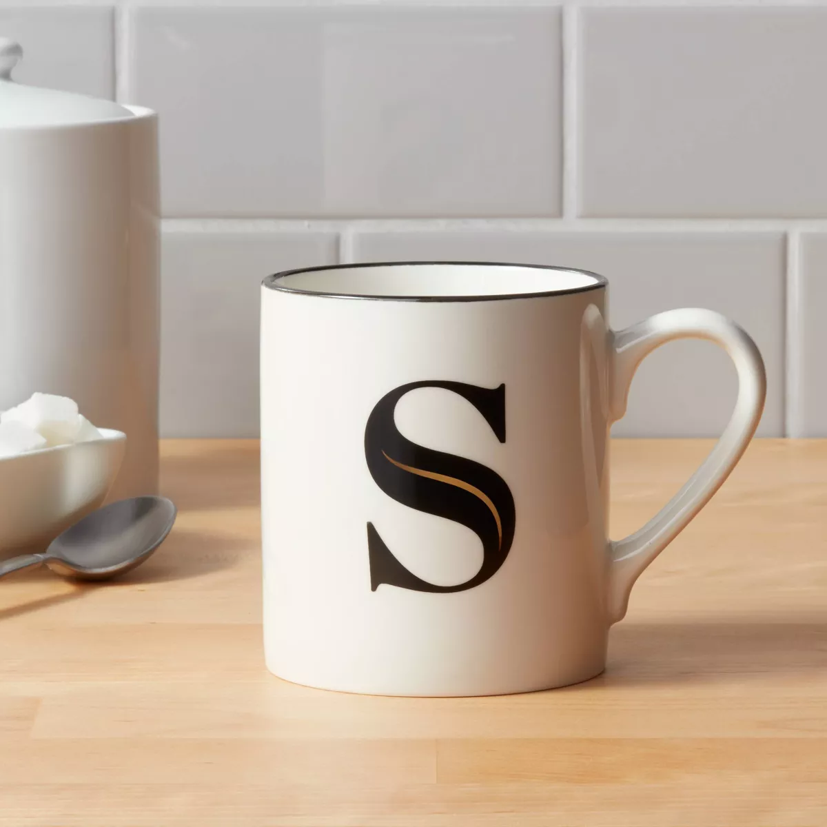 16oz Stoneware Monogram S Mug White - Threshold™